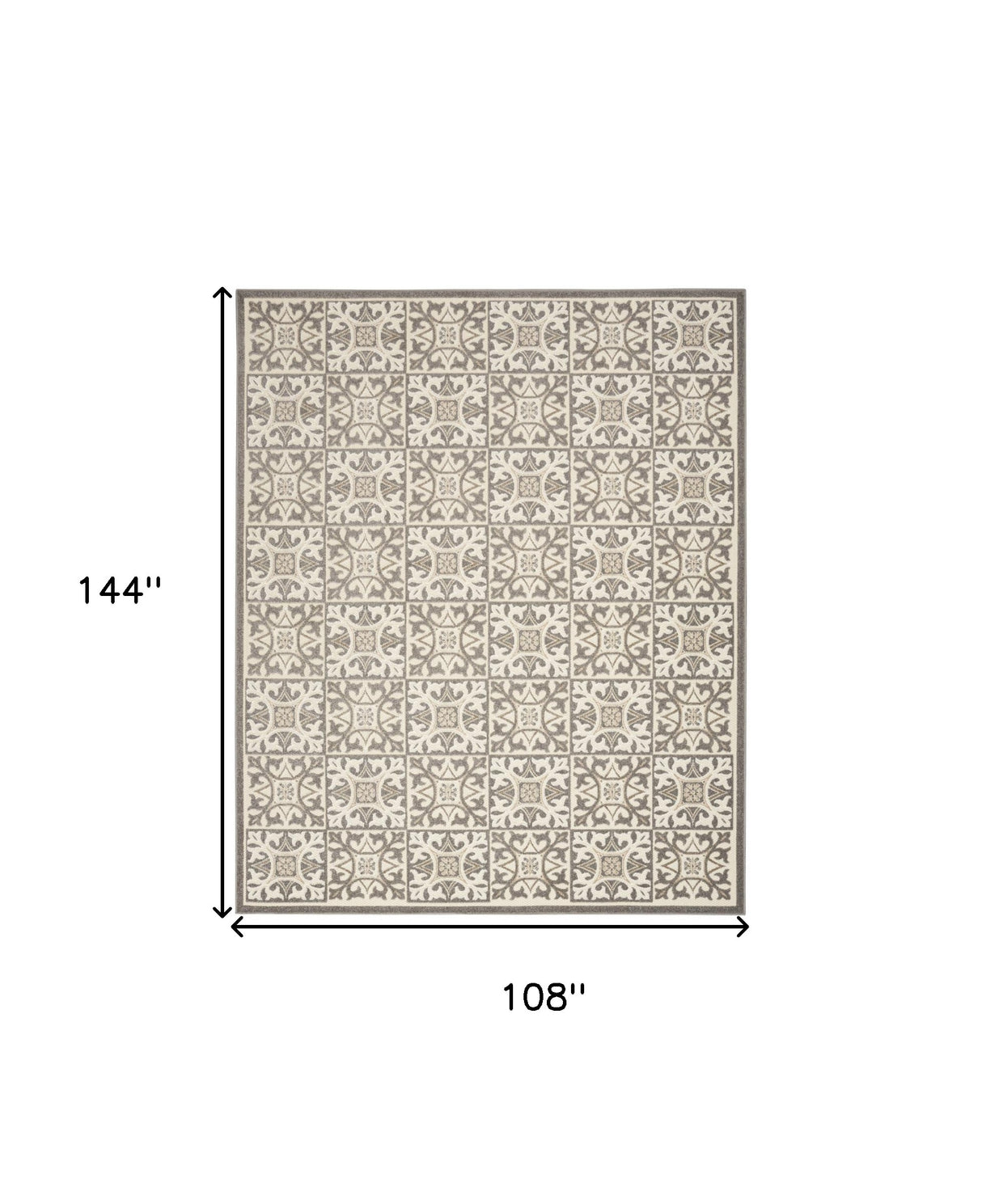 9' X 12' Ivory And Grey Fleur De Lis Stain Resistant Non Skid Area Rug