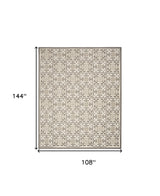 9' X 12' Ivory And Grey Fleur De Lis Stain Resistant Non Skid Area Rug