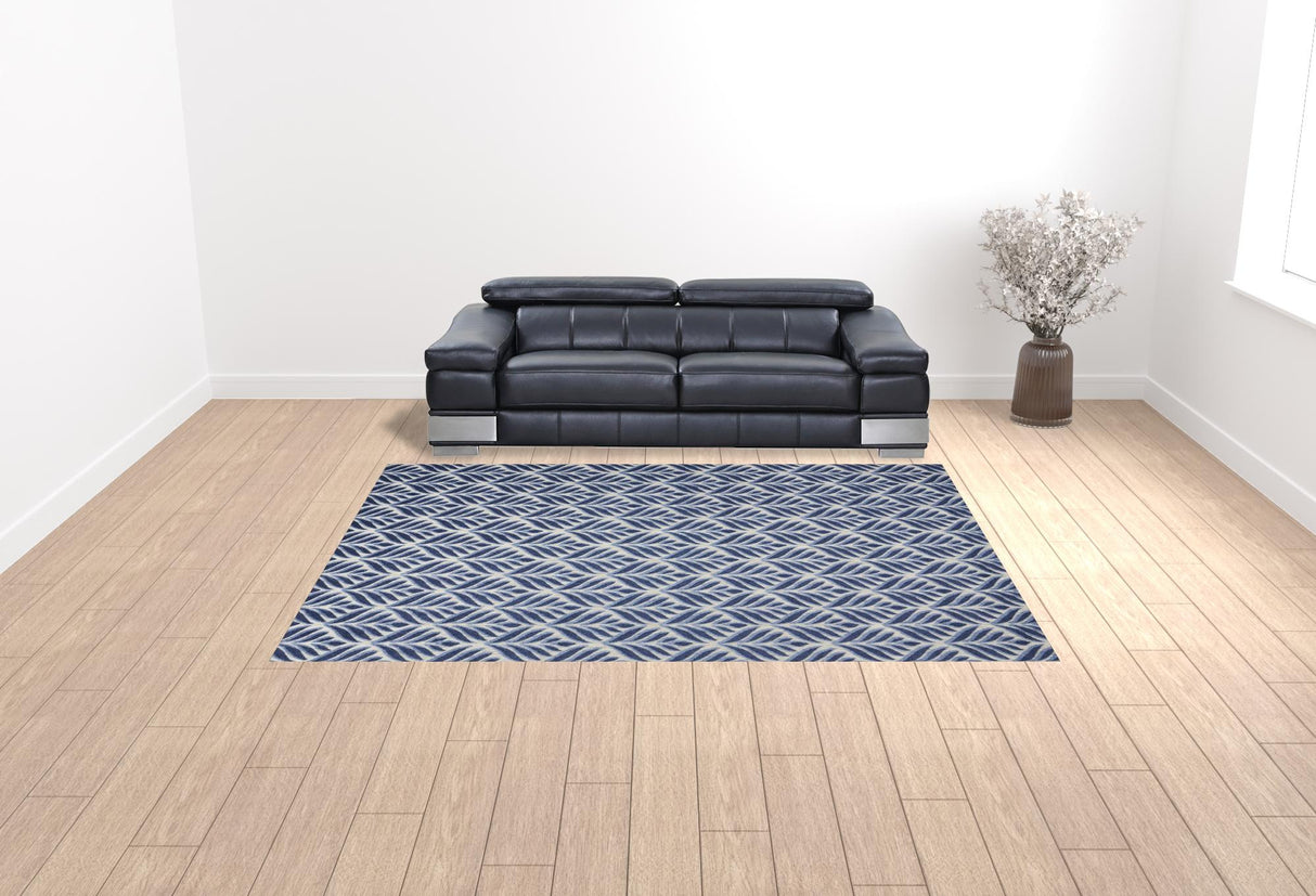 9' X 12' Blue Floral Stain Resistant Non Skid Area Rug