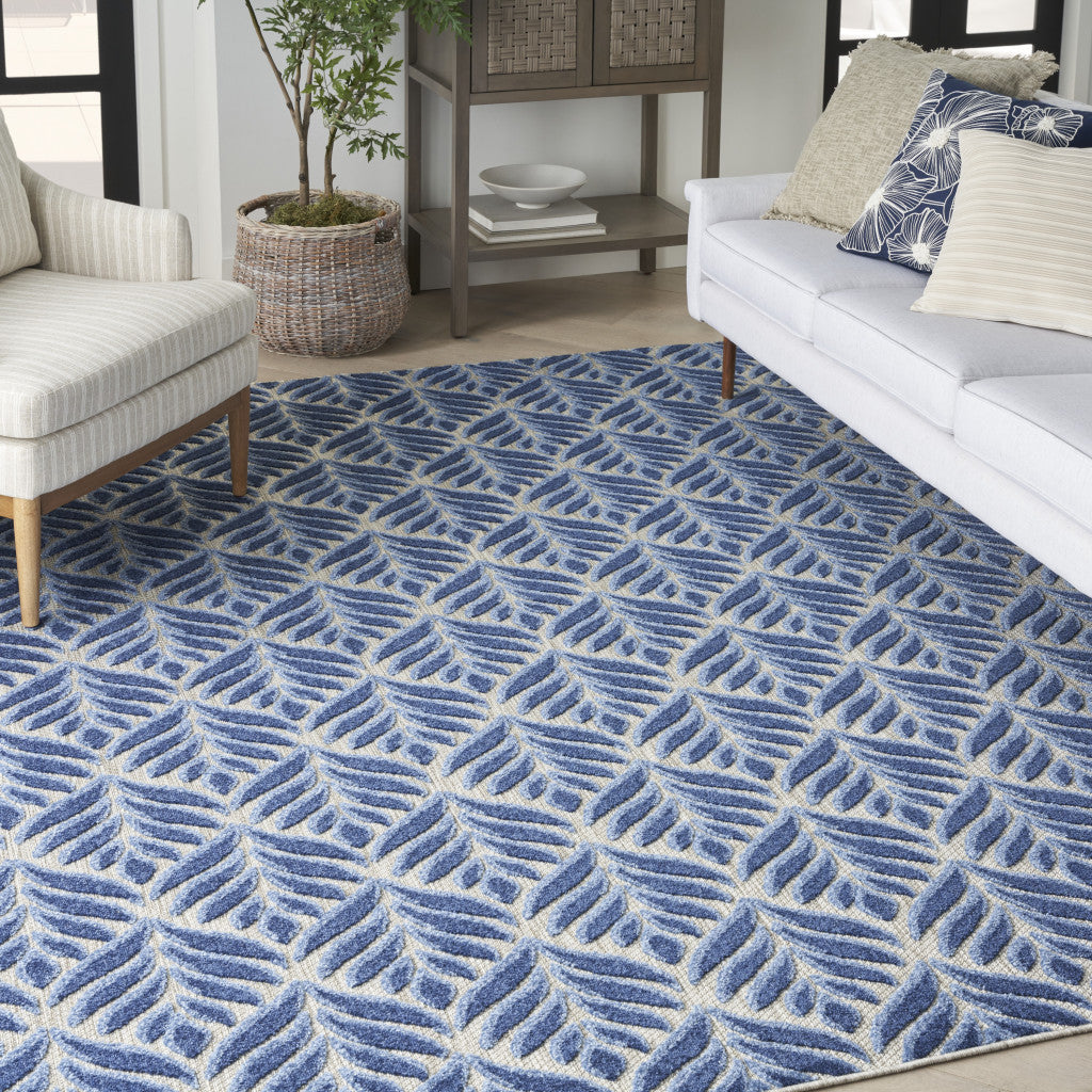 9' X 12' Blue Floral Stain Resistant Non Skid Area Rug