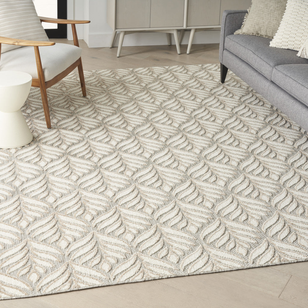 9' X 12' Ivory And Grey Floral Stain Resistant Non Skid Area Rug