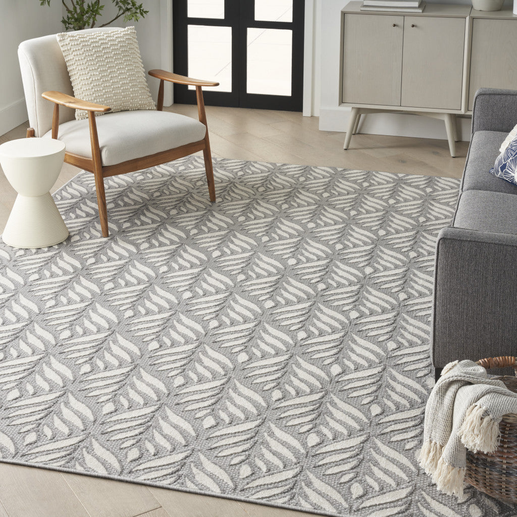 9' X 12' Grey Floral Stain Resistant Non Skid Area Rug