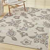 5' X 8' Beige Floral Stain Resistant Non Skid Area Rug