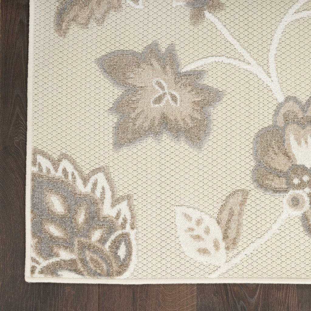 5' X 8' Beige Floral Stain Resistant Non Skid Area Rug