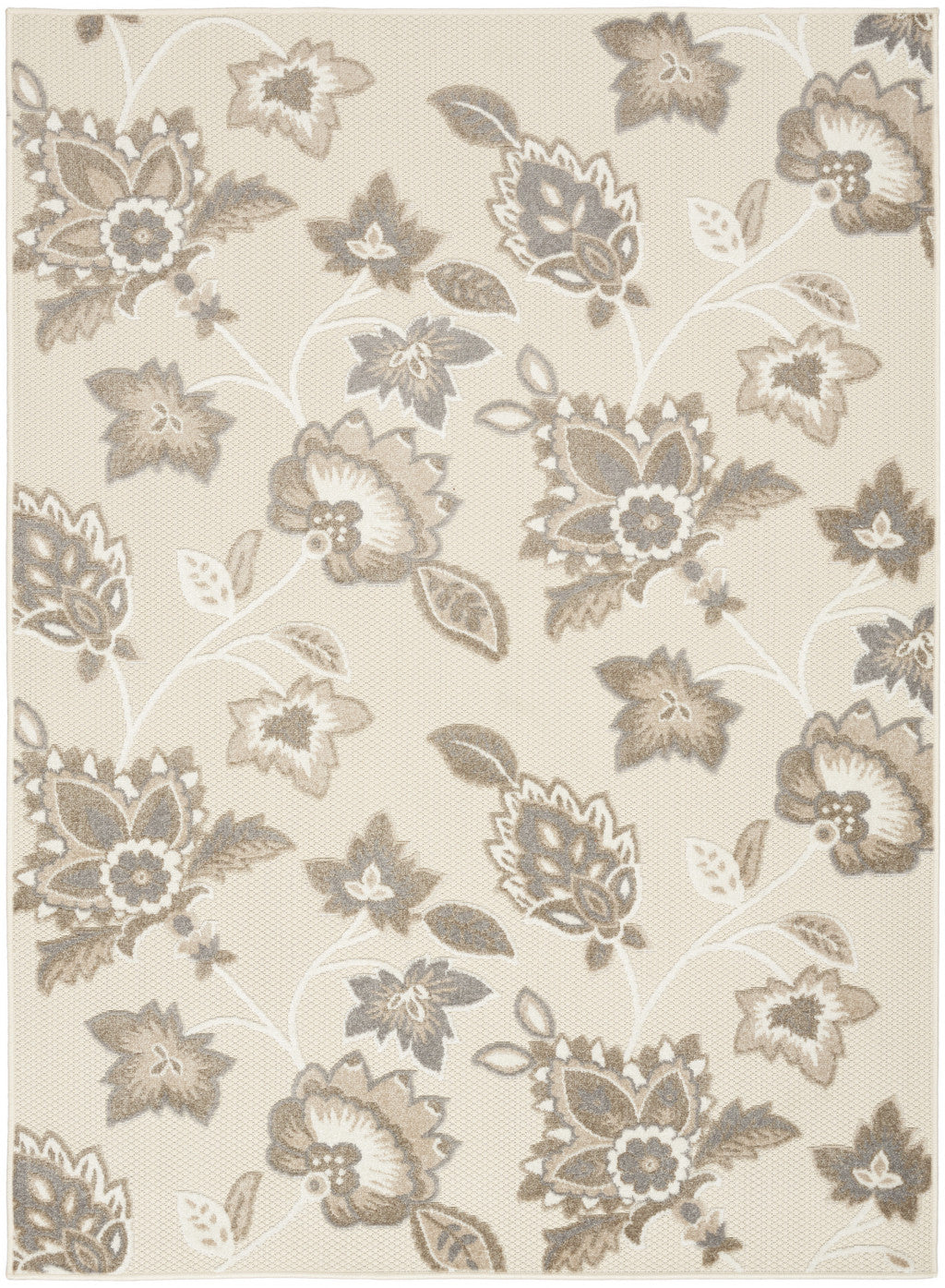 7' X 10' Beige Floral Non Skid Indoor Outdoor Area Rug