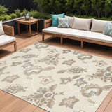 7' X 10' Beige Floral Non Skid Indoor Outdoor Area Rug