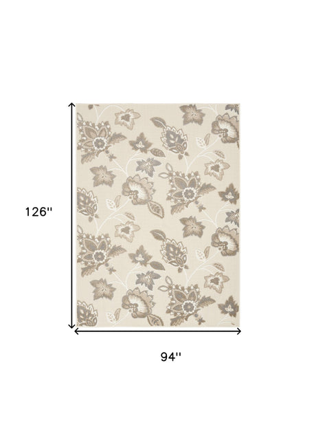 8' X 11' Beige Floral Non Skid Indoor Outdoor Area Rug