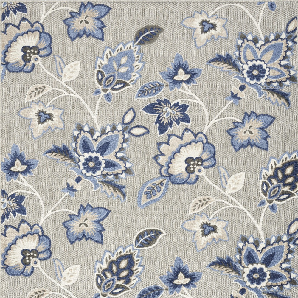 6' X 9' Blue And Grey Floral Stain Resistant Non Skid Area Rug