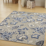 6' X 9' Blue And Grey Floral Stain Resistant Non Skid Area Rug