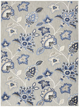 7' X 10' Blue And Grey Floral Stain Resistant Non Skid Area Rug