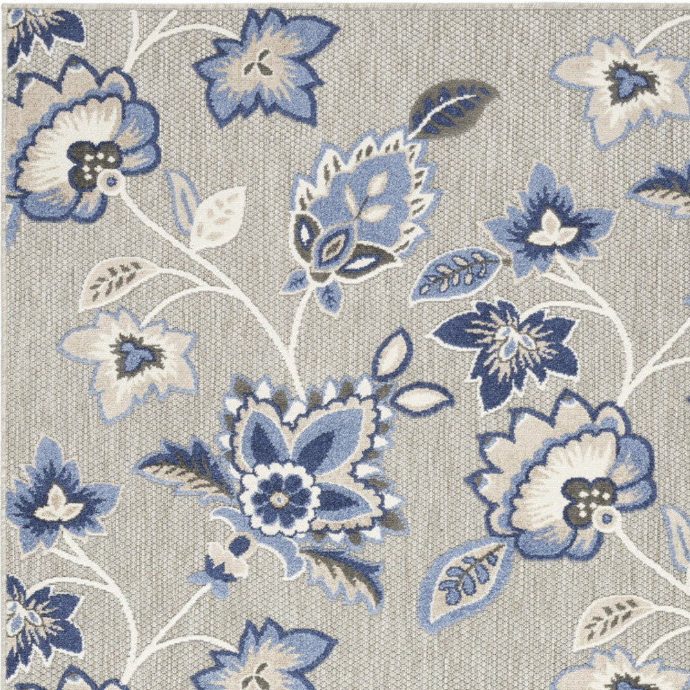 7' X 10' Blue And Grey Floral Stain Resistant Non Skid Area Rug