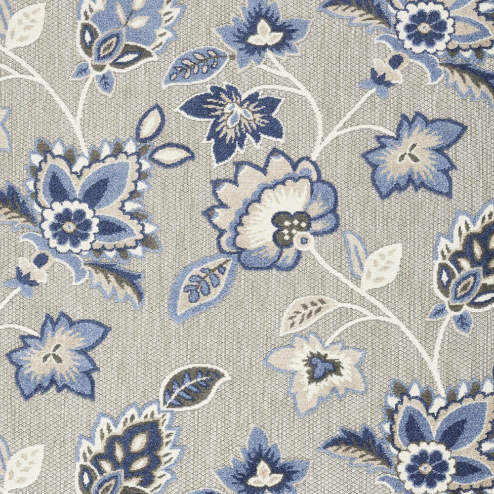 4' X 6' Blue And Grey Floral Stain Resistant Non Skid Area Rug