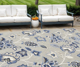 8' X 11' Blue and Gray Floral Non Skid Indoor Outdoor Area Rug