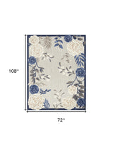 6' X 9' Blue And Grey Floral Stain Resistant Non Skid Area Rug