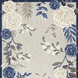 6' X 9' Blue And Grey Floral Stain Resistant Non Skid Area Rug