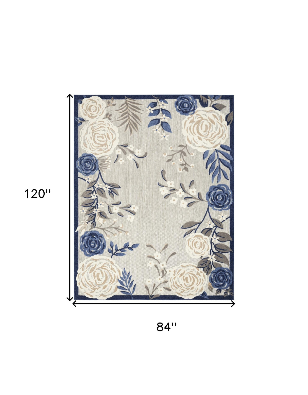 7' X 10' Blue And Grey Floral Stain Resistant Non Skid Area Rug