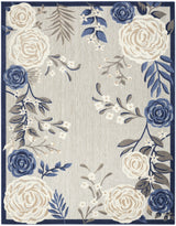 4' X 6' Blue And Grey Floral Stain Resistant Non Skid Area Rug