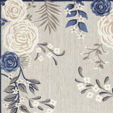 4' X 6' Blue And Grey Floral Stain Resistant Non Skid Area Rug