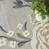 5' X 8' Blue And Grey Floral Stain Resistant Non Skid Area Rug