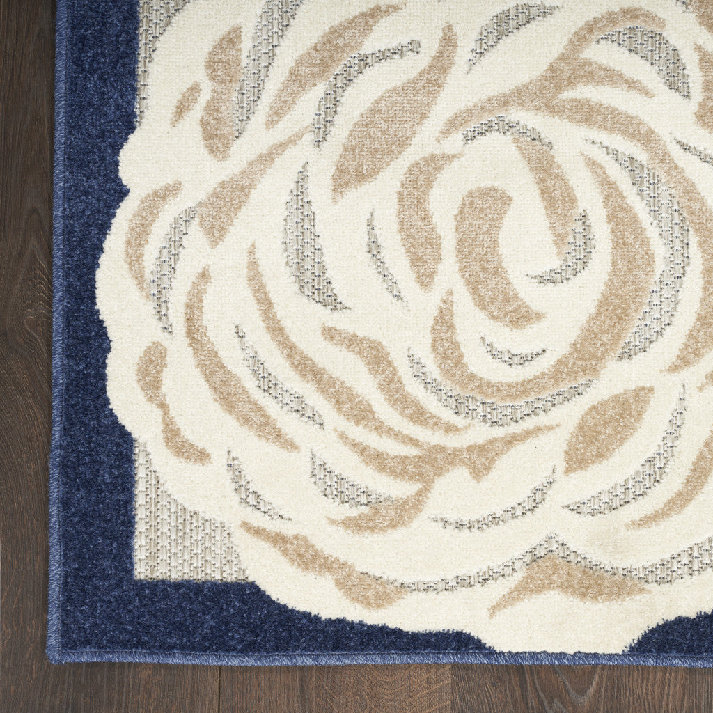 5' X 8' Blue And Grey Floral Stain Resistant Non Skid Area Rug