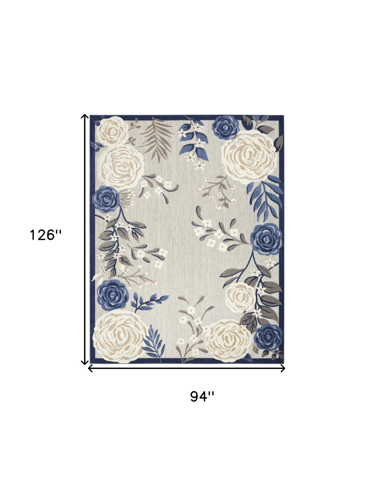 8' X 11' Blue and Gray Floral Non Skid Indoor Outdoor Area Rug