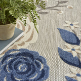 8' X 11' Blue and Gray Floral Non Skid Indoor Outdoor Area Rug