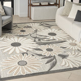 7' X 10' Beige Floral Non Skid Indoor Outdoor Area Rug