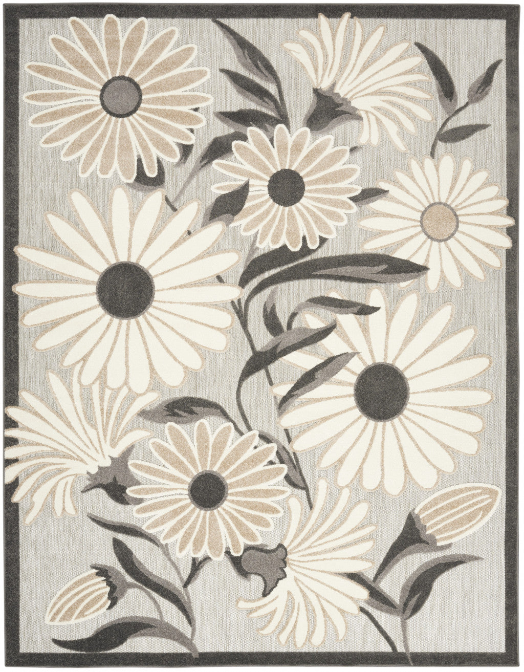 7' X 10' Beige Floral Non Skid Indoor Outdoor Area Rug