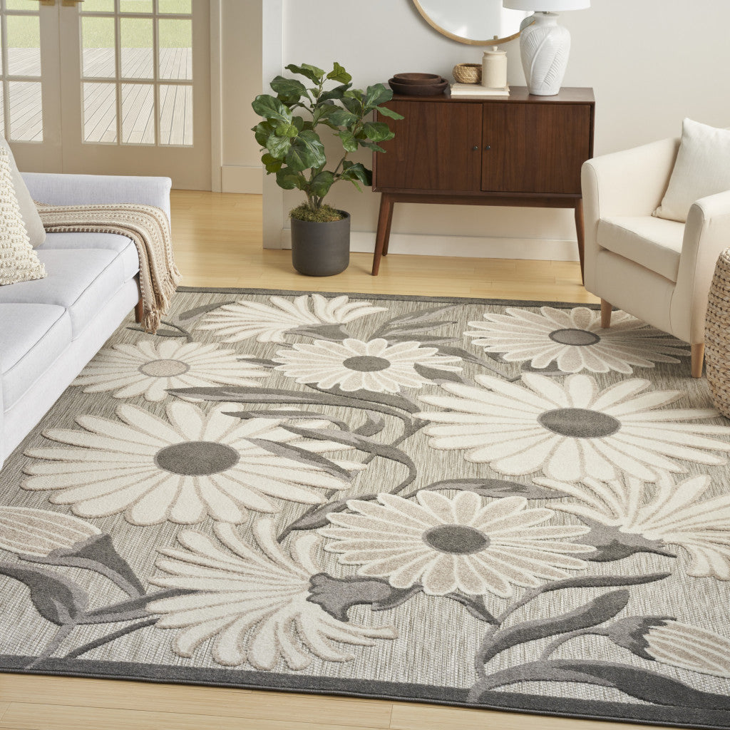 8' X 11' Beige Floral Non Skid Indoor Outdoor Area Rug