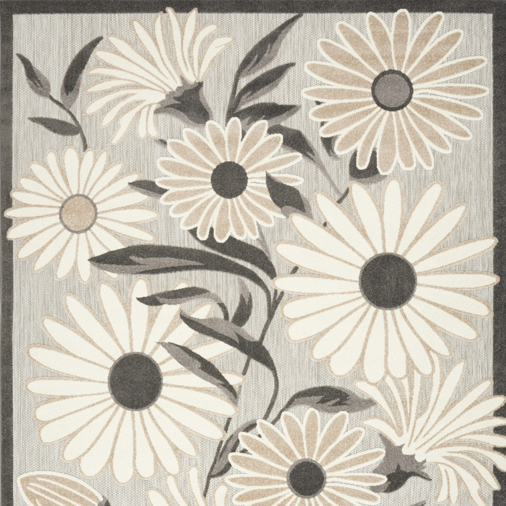 8' X 11' Beige Floral Non Skid Indoor Outdoor Area Rug