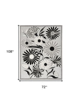 6' X 9' Black And White Floral Stain Resistant Non Skid Area Rug