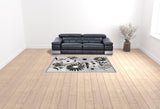 6' X 9' Black And White Floral Stain Resistant Non Skid Area Rug