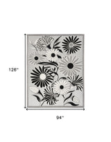 8' X 11' Black and White Floral Non Skid Indoor Outdoor Area Rug