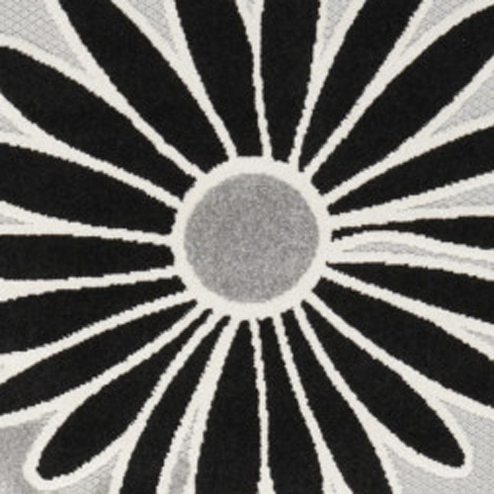 8' X 11' Black and White Floral Non Skid Indoor Outdoor Area Rug