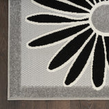 8' X 11' Black and White Floral Non Skid Indoor Outdoor Area Rug