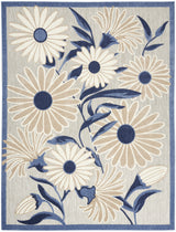 6' X 9' Blue And Grey Floral Stain Resistant Non Skid Area Rug