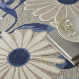 6' X 9' Blue And Grey Floral Stain Resistant Non Skid Area Rug