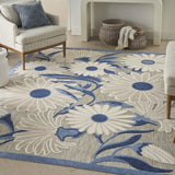 7' X 10' Blue And Grey Floral Stain Resistant Non Skid Area Rug