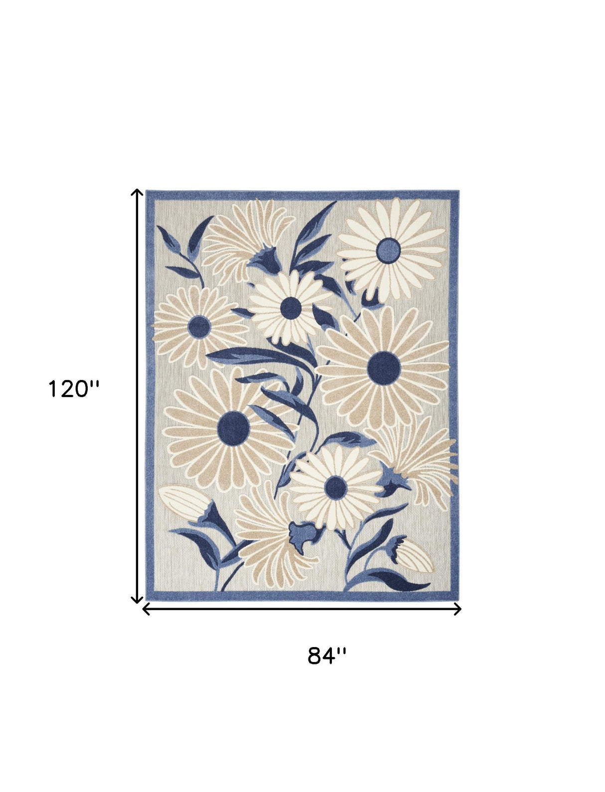 7' X 10' Blue And Grey Floral Stain Resistant Non Skid Area Rug