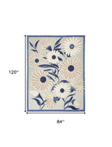 7' X 10' Blue And Grey Floral Stain Resistant Non Skid Area Rug