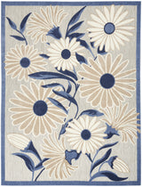 5' X 8' Blue and Gray Floral Non Skid Indoor Outdoor Area Rug