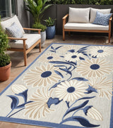 5' X 8' Blue and Gray Floral Non Skid Indoor Outdoor Area Rug