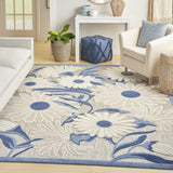 8' X 11' Blue and Gray Floral Non Skid Indoor Outdoor Area Rug