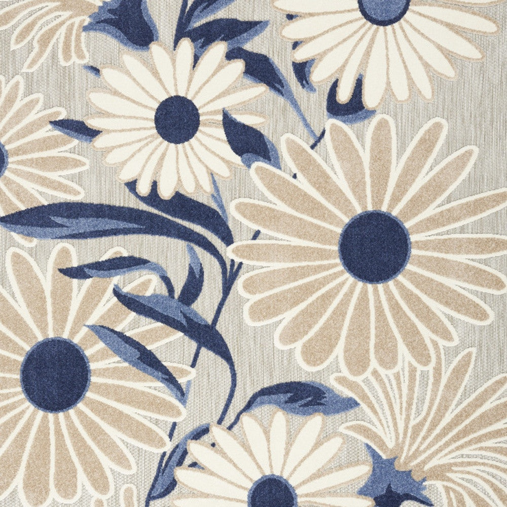 8' X 11' Blue and Gray Floral Non Skid Indoor Outdoor Area Rug