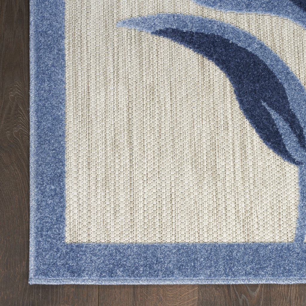 8' X 11' Blue and Gray Floral Non Skid Indoor Outdoor Area Rug