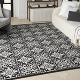 6' X 9' Black And White Fleur De Lis Stain Resistant Non Skid Area Rug