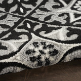 7' X 10' Black And White Fleur De Lis Stain Resistant Non Skid Area Rug