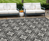 8' X 11' Black and White Geometric Non Skid Indoor Outdoor Area Rug