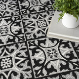 8' X 11' Black and White Geometric Non Skid Indoor Outdoor Area Rug