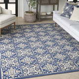 6' X 9' Blue Fleur De Lis Stain Resistant Non Skid Area Rug